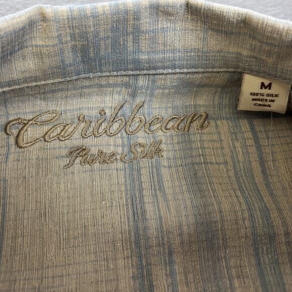 Caribbean Pure Silk Button Up Shirt Mens Medium Casual Plaid Vacation Hawaiian - Picture 3 of 8